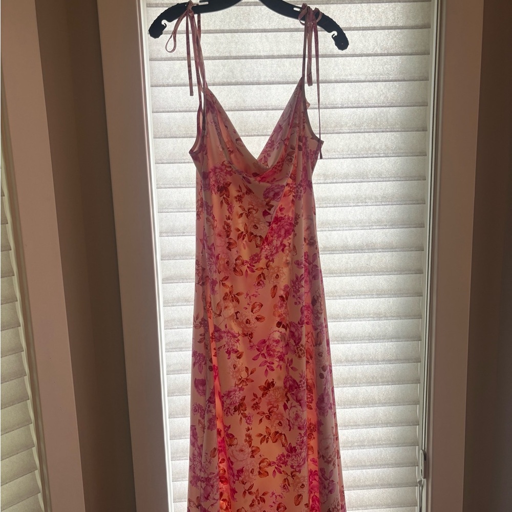 Wayf Pink and Red Floral Chemise with Spaghetti Straps
